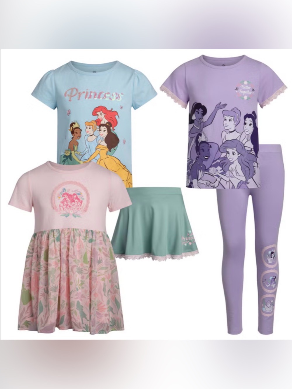 Disney Princess 5-piece play Set in Light Blue, Lavender, Pink, Mint